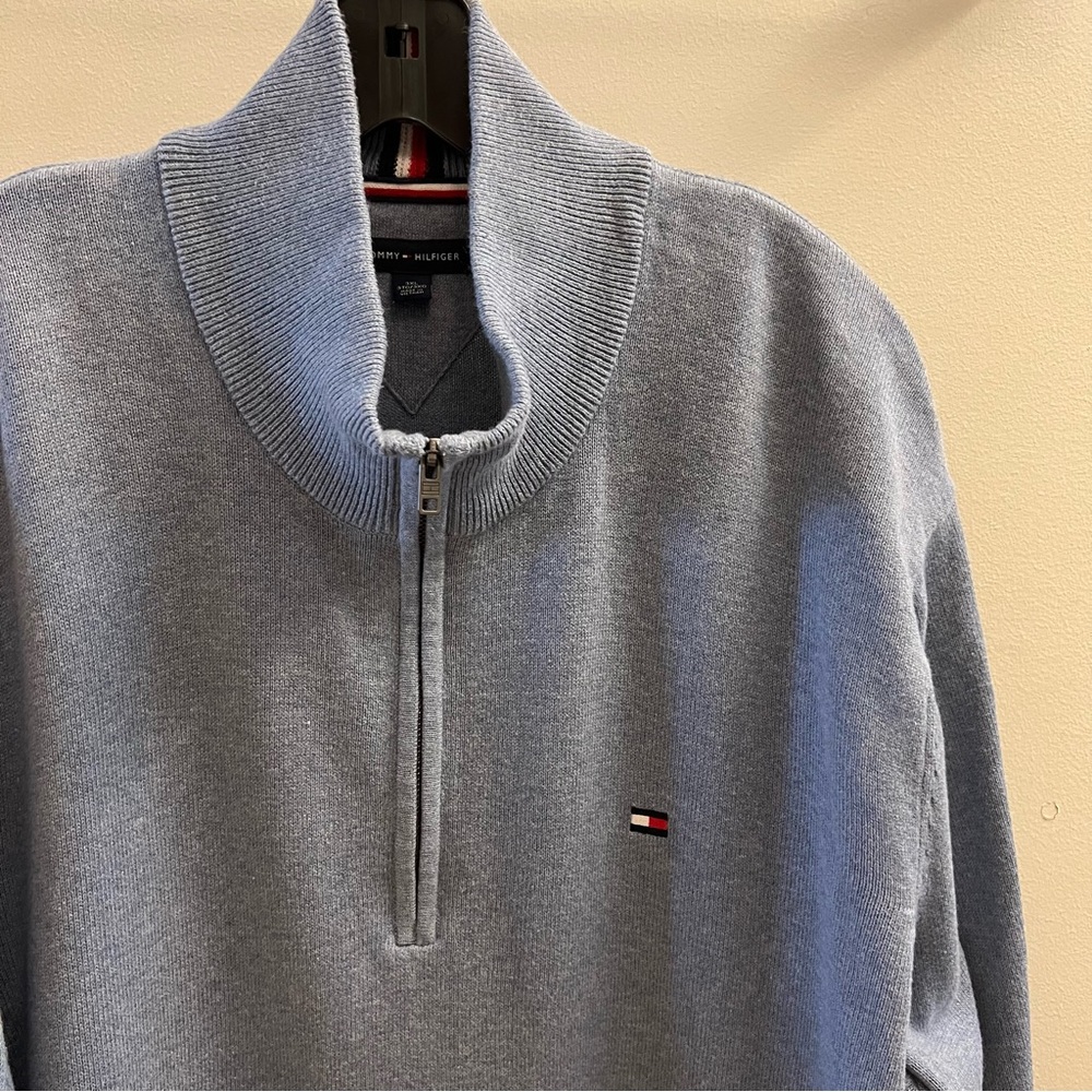 Men's Tommy Hilfiger Combed-Cotton Quarter-Zip Sweater BLUE Size XXXL - Picture 5 of 9